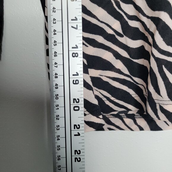 Vintage 90s animal print zebra semi sheer lace trim stretch party top size M - Picture 7 of 7